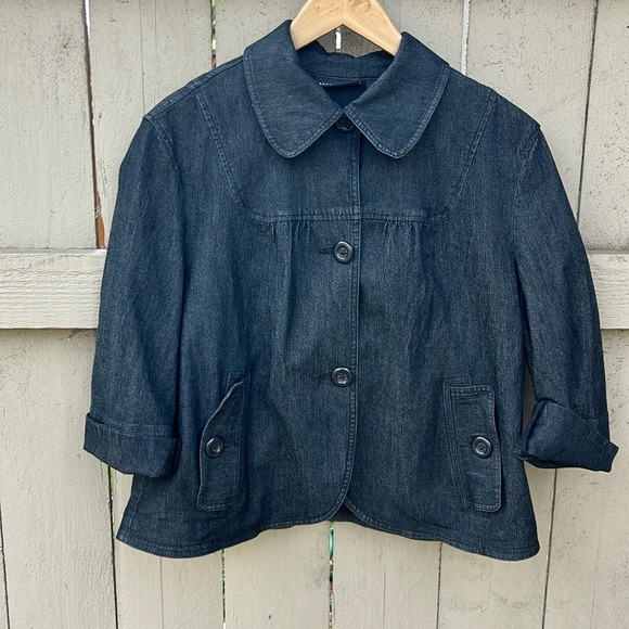 Larry Levine Denim Blazer Black with Cuffed Sleeves Size Large - Picture 1 of 5